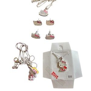 Hello Kitty Silver-Plated Pendant Necklace with Pink and Red Accents